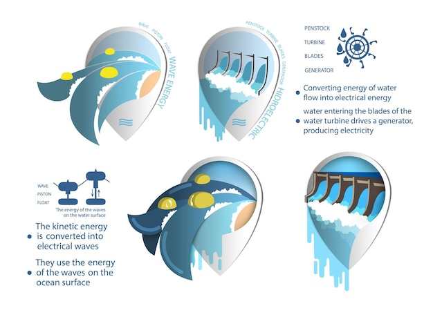 벡터 infographics 신 재생 에너지 지구 태양, 바람 및 물