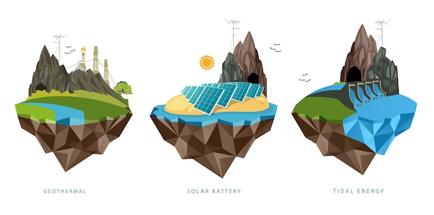 Vettore infografica energia rinnovabile terra sole vento e acqua