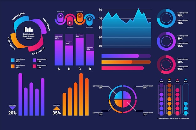 Infografica sci fi isolato su sfondo futuristico trasparente. grafico virtuale di scienza di concetto futuro astratto schermo dell'interfaccia con l'illustrazione digitale infografica colorata.