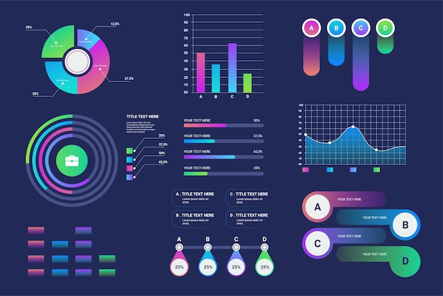 Infografica sci fi isolato su sfondo futuristico trasparente. grafico virtuale di scienza di concetto futuro astratto schermo dell'interfaccia con l'illustrazione digitale infografica colorata.