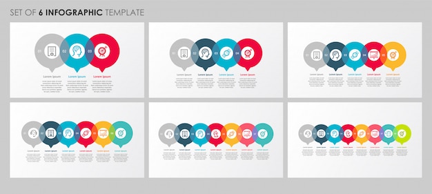 Infographics set with icons and 3, 4, 5, 6, 7, 8 options or steps. business concept.