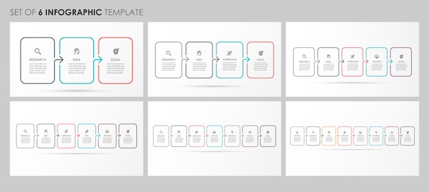 Infographics set with icons and 3, 4, 5, 6, 7, 8 options or steps. business concept.