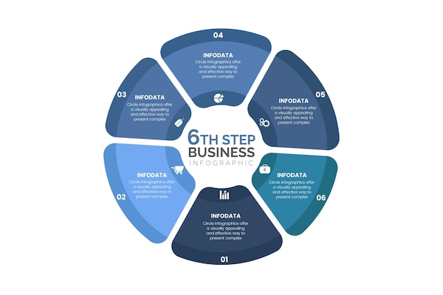 Infographics sjabloon 6 opties met cirkel Gegevens- en informatievisualisatie Dynamische infographic