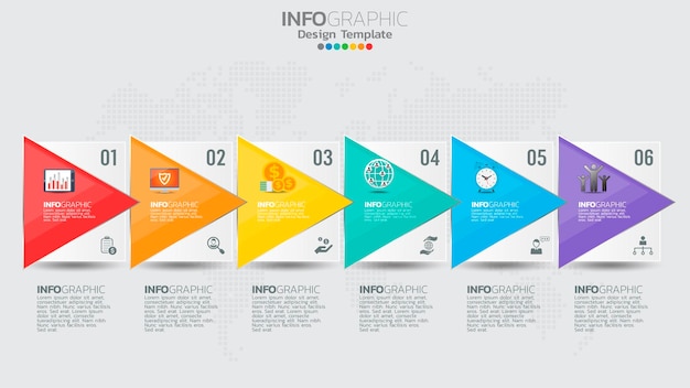 Infographics sjabloon met 6 elementen workflow proces grafiek.