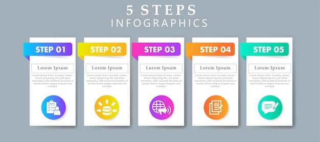 Infographics-sjabloon met icoontjes van onderzoeksgegevensverzameling, marketingresultaten en feedback