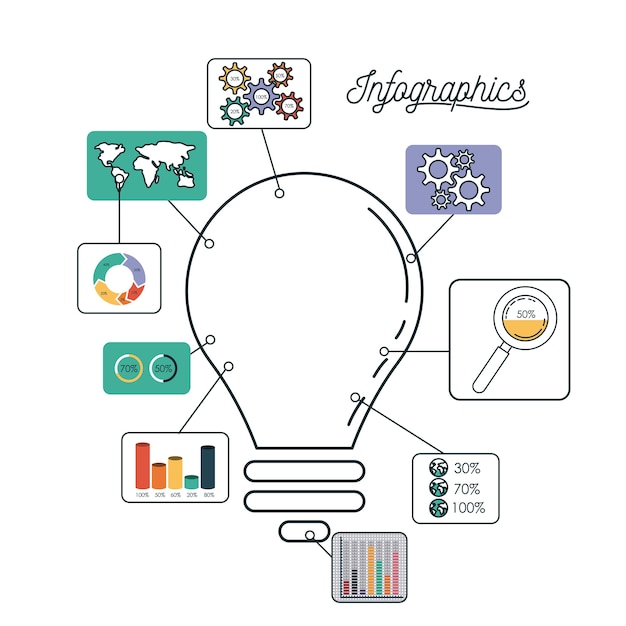 Infografica e statistiche con lampadina