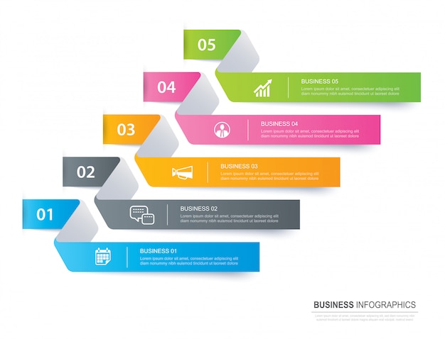 Infographics tab in horizontal paper index with 5 data template.