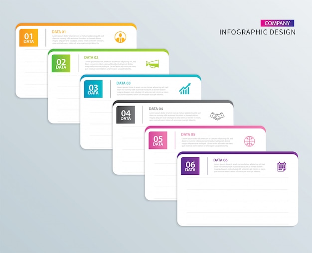 Indice di carta di tabulazione di infographics con 6 modello di dati.