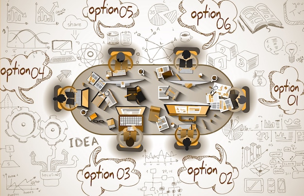 Infographics Teamwork met zakelijke doodles schets