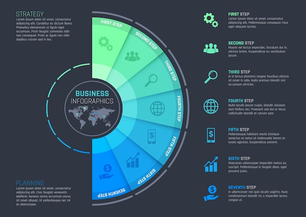 Infographics template of business step chart