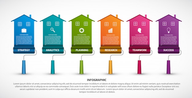 Infographics template, roller brushes painting at home.