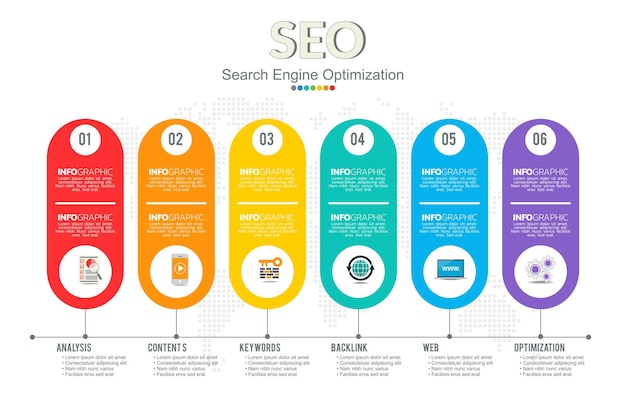 Инфографический шаблон seo оптимизация SEO концепция цифрового маркетинга с диаграммой и иконками