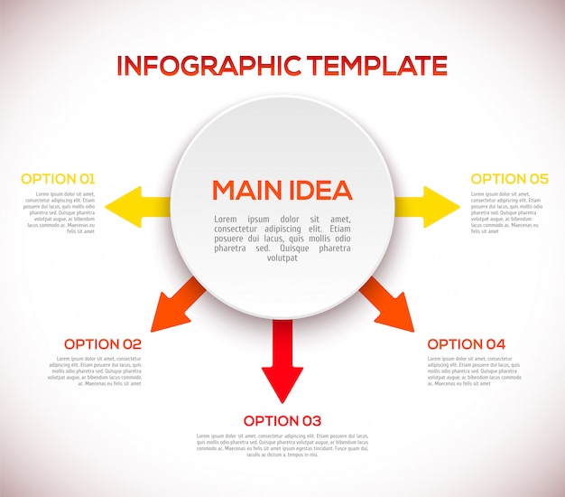 Modello di infografica con frecce e cerchio 3d.