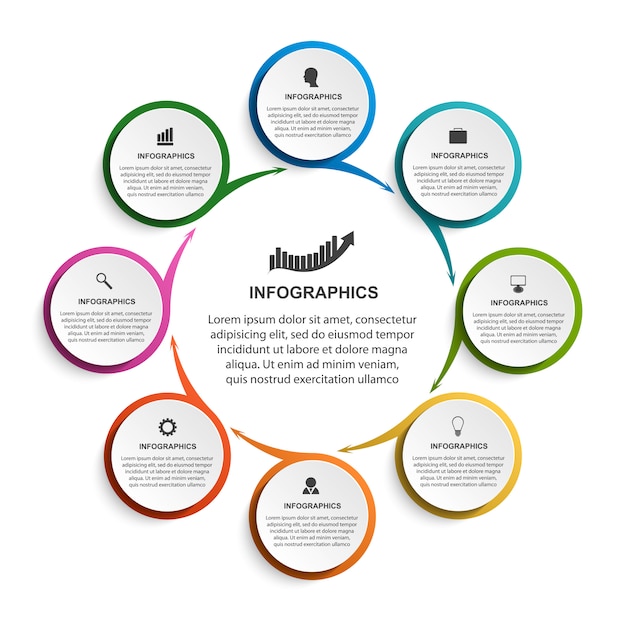 Modello di infografica con frecce per presentazioni aziendali.