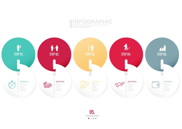 Infographics template with head brain and business icons Vector illustration Number 5 Icons