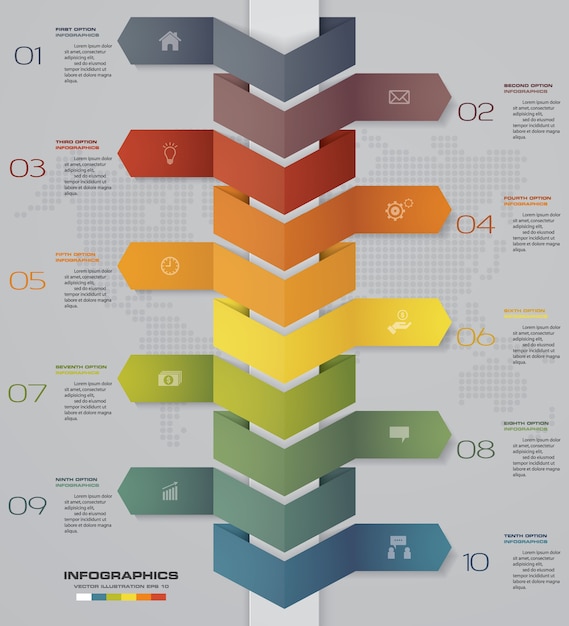 Vector infographics timeline with 10 steps for your presentation.