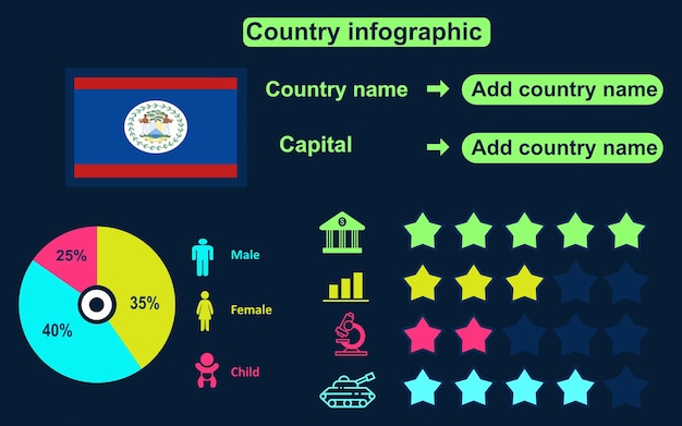 Vector infographics van het land van belize op donkere achtergrond