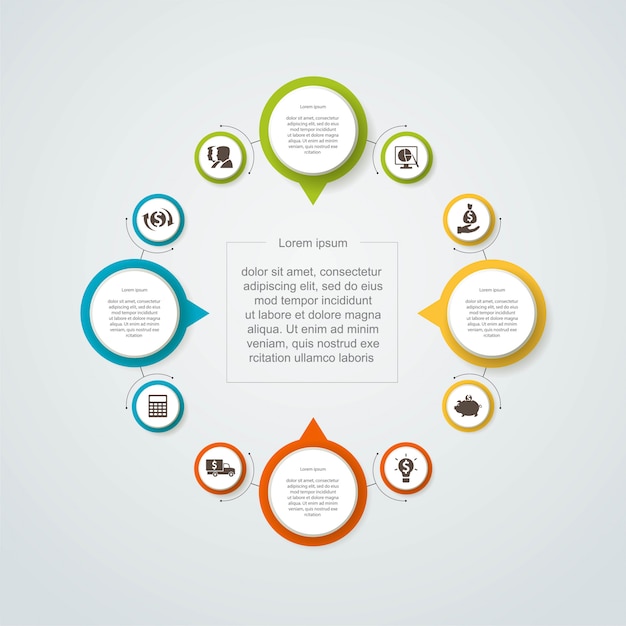 Vector infographics with circles. infographics on four fields with icons.