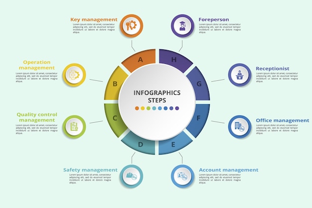 Vector infographics with company management theme icons steps such