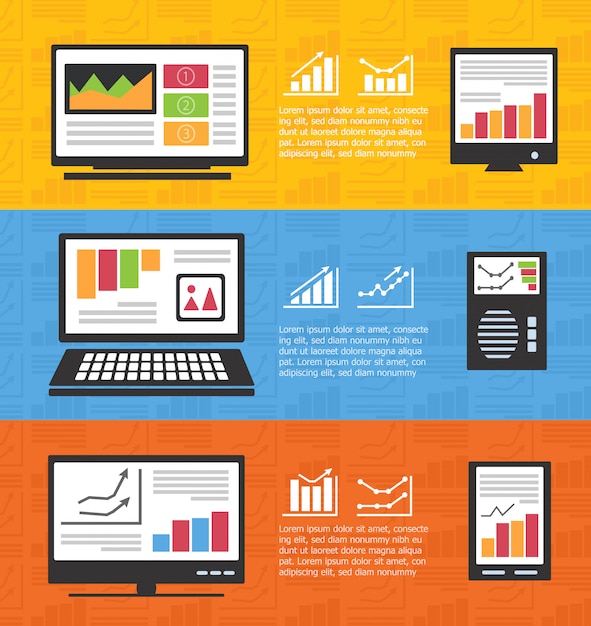 Vector infographics with computers and informatics  business