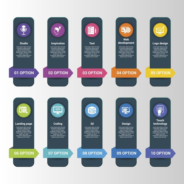 Vector infographics with creative package theme icons steps such as