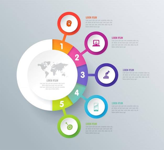 Infografica con passaggi e opzioni