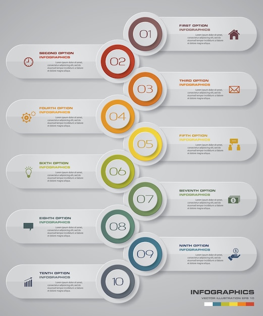 Infographicsontwerp met 10 stappenchronologie.
