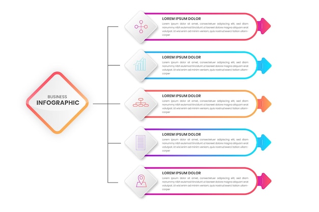 Infographicsontwerp met indexsjabloon voor vijf gegevenstabbladen