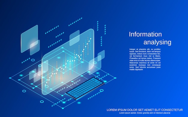 Informatie analyseren platte 3d isometrische vector concept illustratie