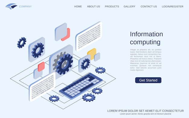Informatie computing gegevensverwerking platte 3d isometrische concept vectorillustratie