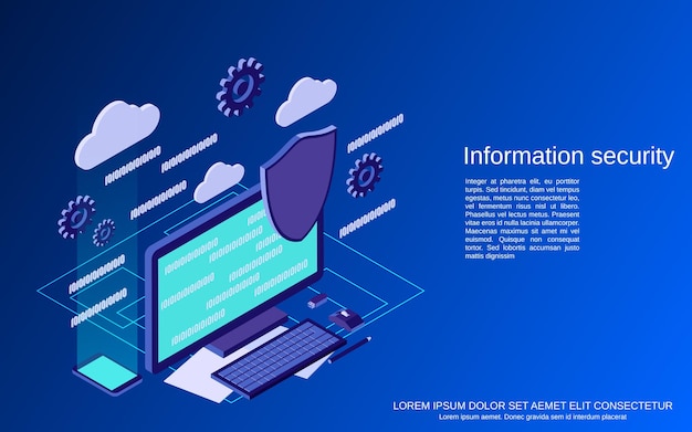 Informatiebeveiliging platte isometrische vector concept illustratie