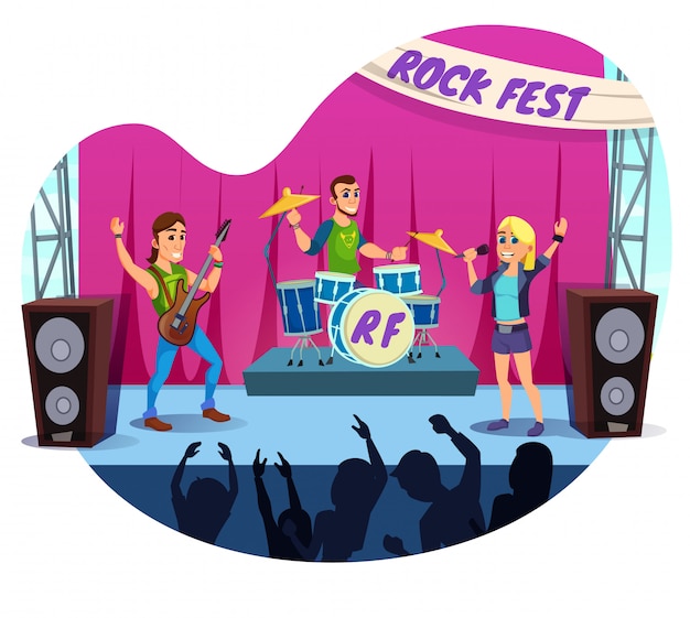 Informatieve banner club show rock fest cartoon.