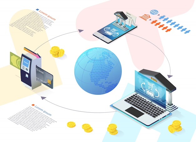 Informatieve flyer bank self-service apparaat plat.