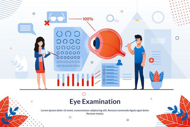 Vector informatieve poster inscriptie oogonderzoek.
