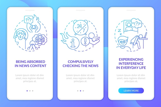 Information anxiety blue gradient onboarding mobile app screen