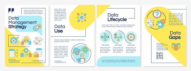 Vettore modello di brochure blu e giallo per la strategia di gestione delle informazioni