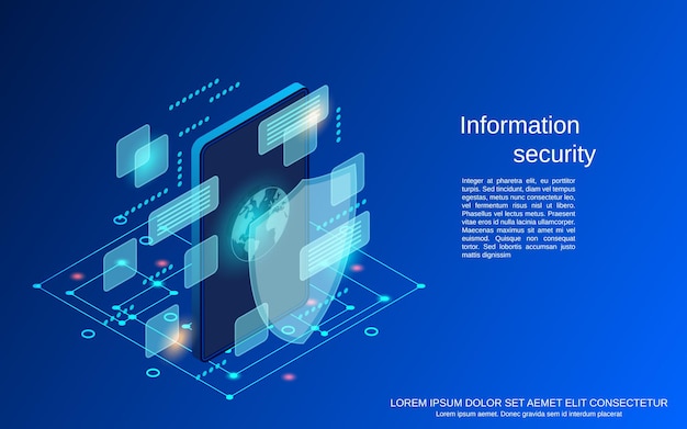 Illustrazione di concetto di vettore isometrico piatto di sicurezza delle informazioni