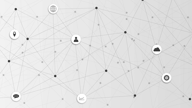 Vector information technology concept background with dots and lines connection on gray backdrop