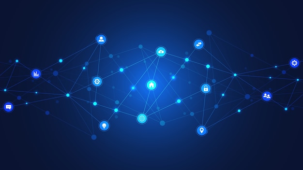 Information technology  with infographic elements and flat icons. Digital technology, network connection and communication concept.