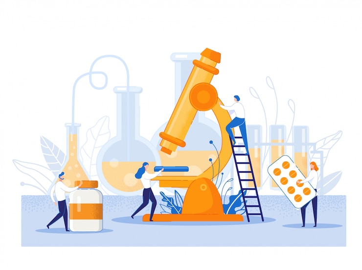 Vector informational poster drug research cartoon flat.
