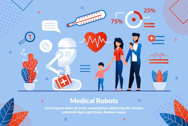 Информационный плакат медицинские надписи роботов.