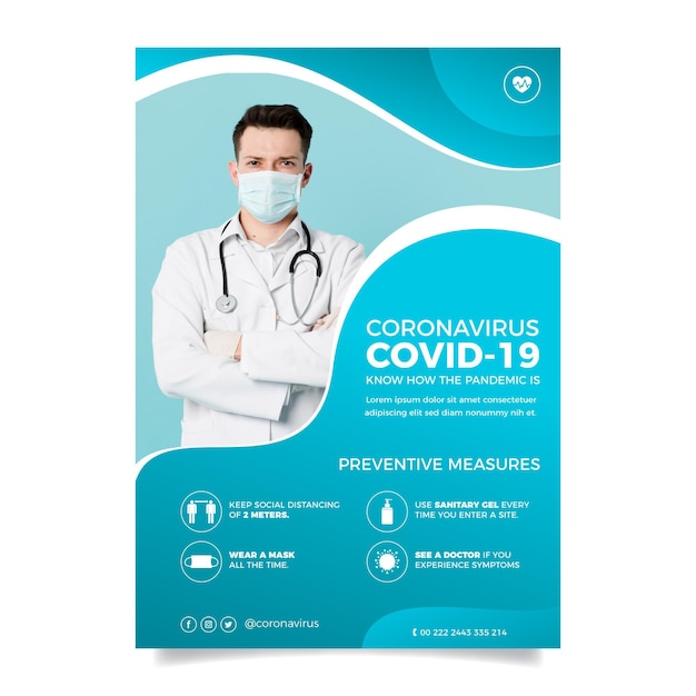 Vector informative coronavirus flyer template with photo