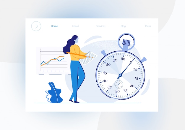 Вектор Информативные цели достижения летчика с секундомером. девушка делает записи хронометража на секундомере и фиксирует таблицу. четкое время индикации, выделенное для реализации целей. иллюстрация.