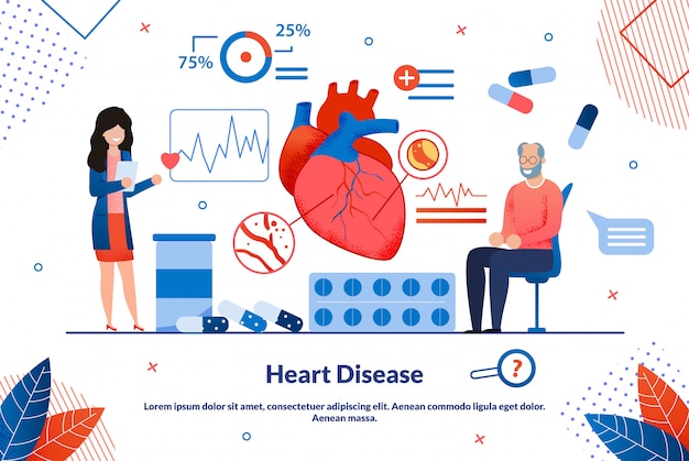 Vector informative flyer inscription heart disease flat.