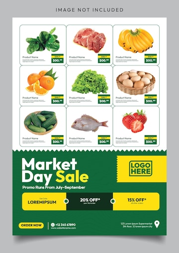 Premium Vector Informative flyer template design for grocery store Premium Vector Informative flyer template design for grocery store