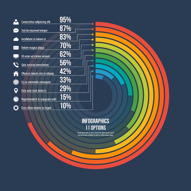 Grafico informativo cerchio infografica 11 opzioni.