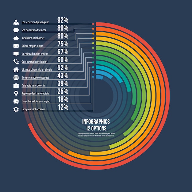 Vector informative infographic circle chart 12 options.