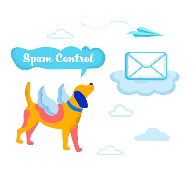 Poster informativo modern spam control cartoon.