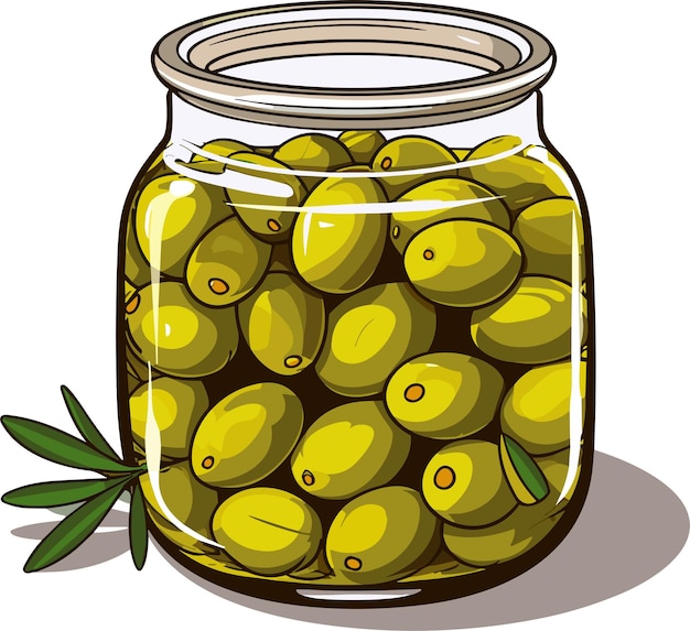 Ingeblikte olijven in glazen pot Vector llustration schets voedingsproduct in retro schetsstijl