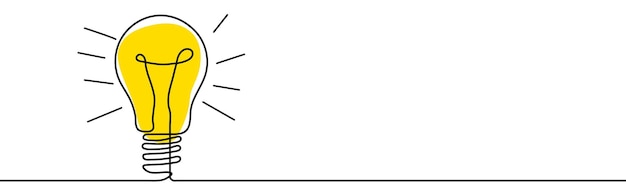 Ingeschakeld Gloeilamp Geel continu een lijntekening van elektrische gloeilamp Concept van idee opkomst Vector illustratie